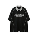 Contrast color letter lapel short sleeves