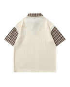 Faux two-piece spliced short-sleeved shirt