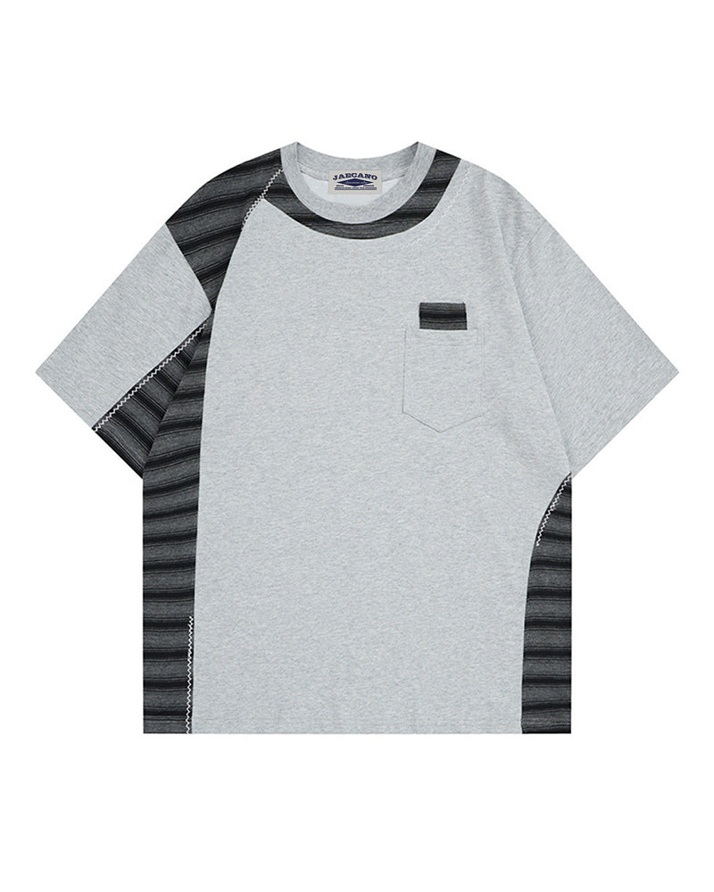 Irregular Color-Block Stripe Short-Sleeve Top