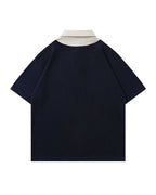 Retro stitching polo collar short sleeves