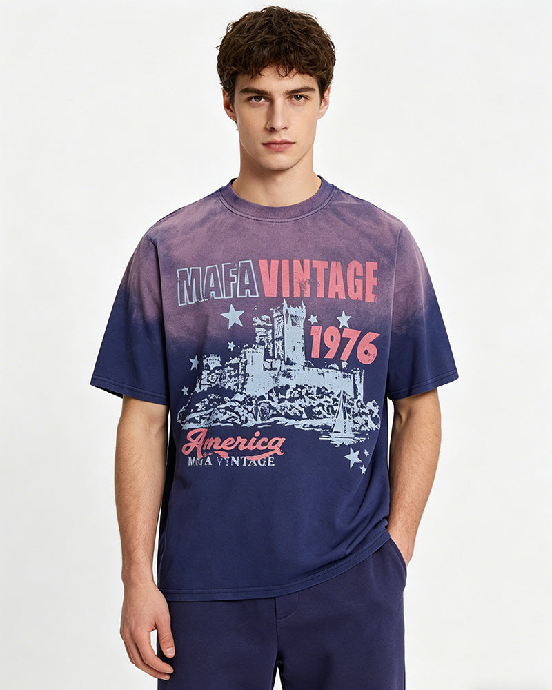 Gradient loose short-sleeved shirt