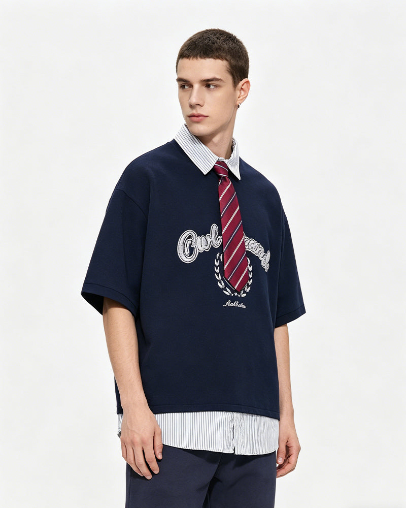 Fake two-piece lapel short sleeves