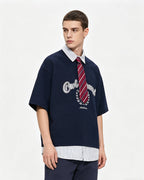 Fake two-piece lapel short sleeves