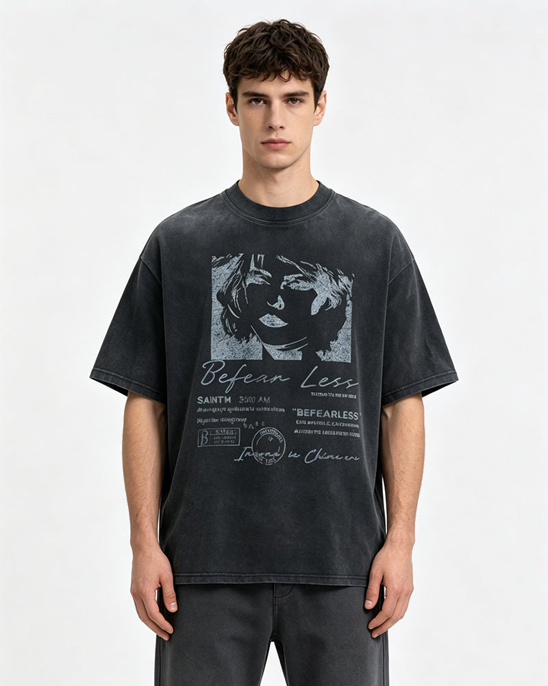 Vintage washed distressed short-sleeved shirt