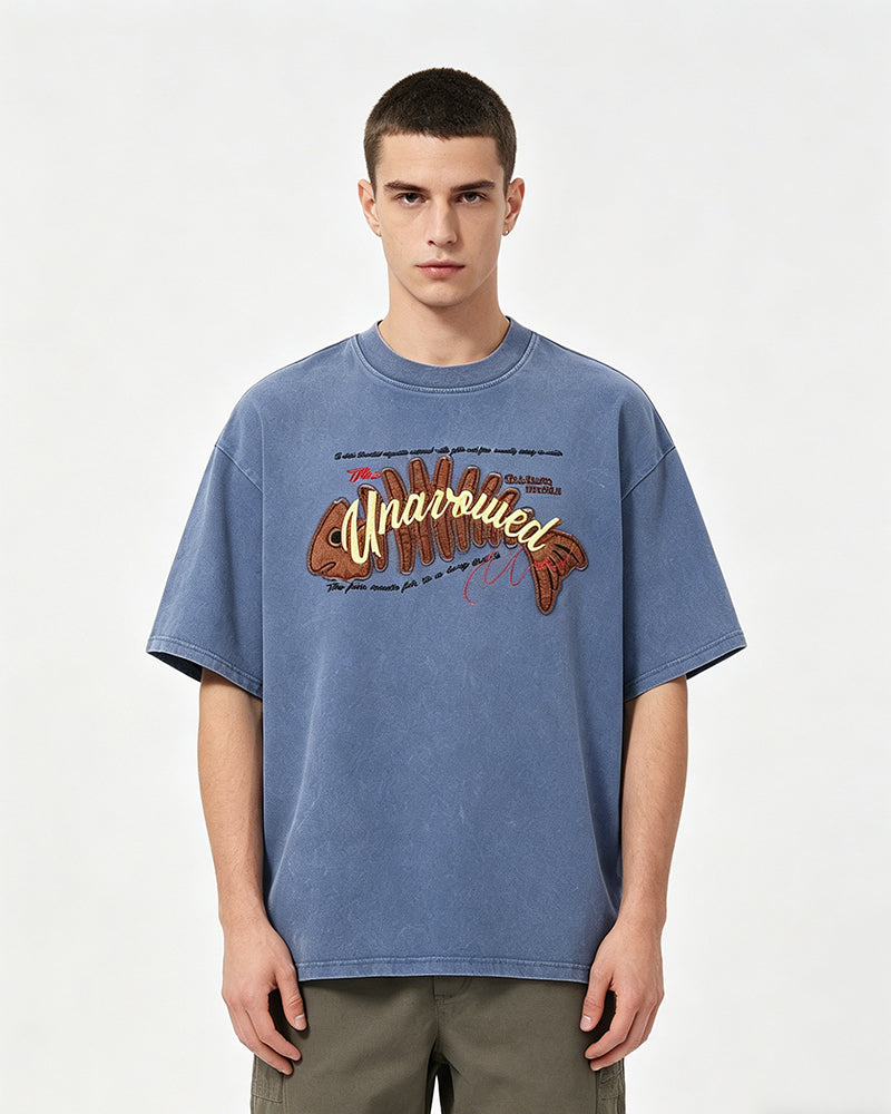 Retro distressed short-sleeved shirt