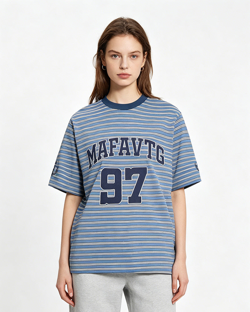 Embroidered striped short-sleeved shirt