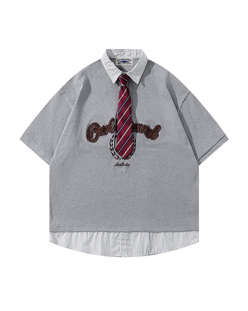 Fake two-piece lapel short sleeves