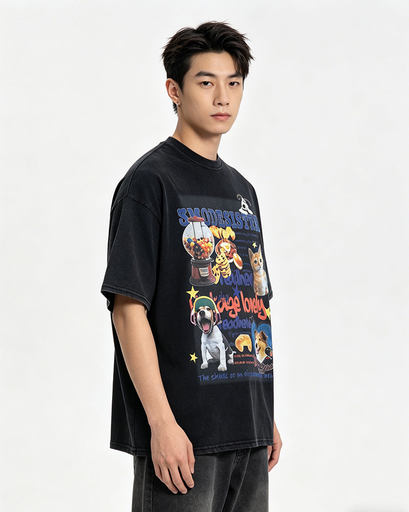 Retro fun print short sleeves