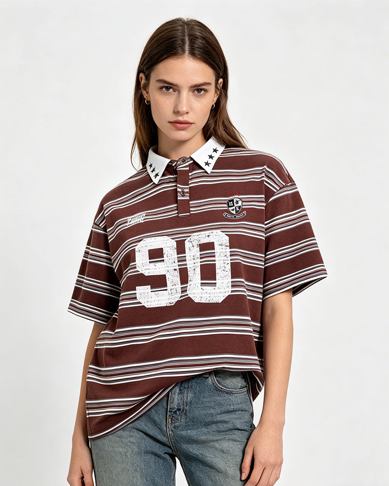 Color-blocked striped short-sleeved shirt