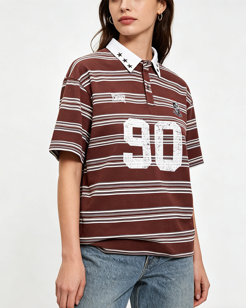 Color-blocked striped short-sleeved shirt