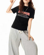 Letter Printed Round Neck Short Sleeve (Women's)