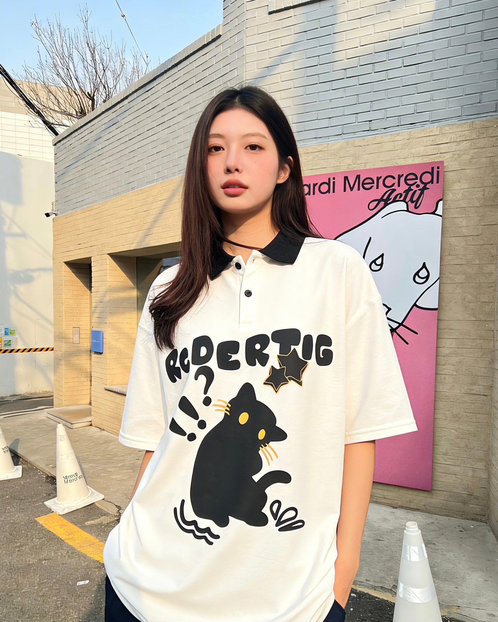 American retro kitten short sleeves