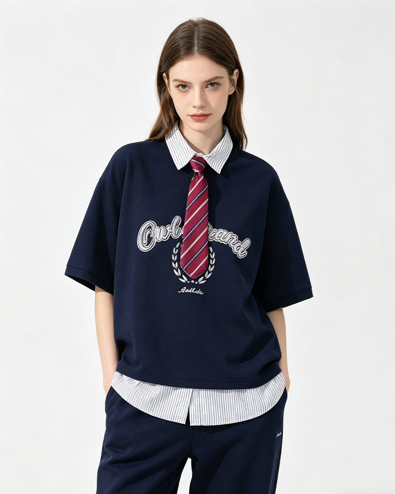 Fake two-piece lapel short sleeves