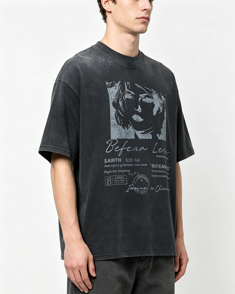 Vintage washed distressed short-sleeved shirt
