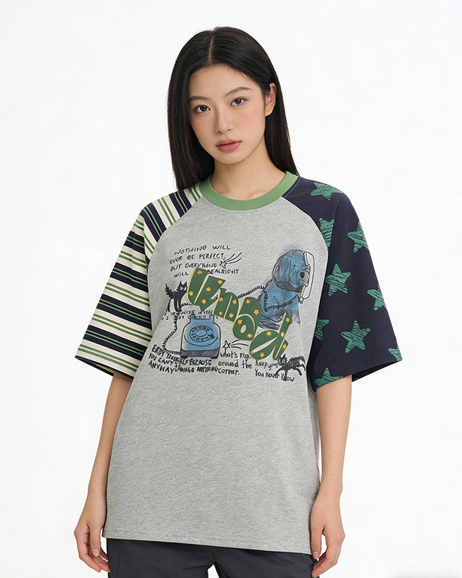 Retro Color-block Short-sleeved T-shirt Hover Image