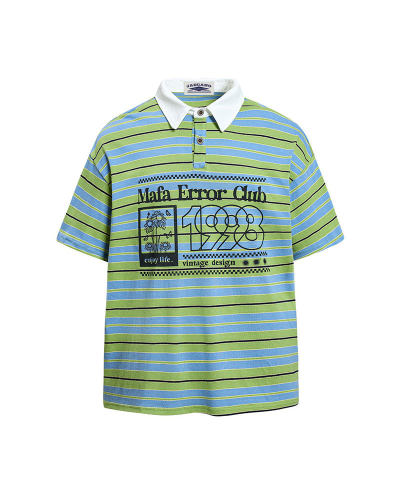 Striped color-blocked versatile short-sleeved shirt