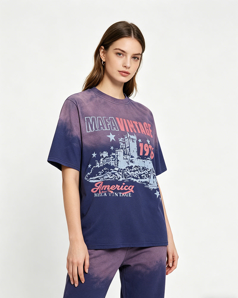 Gradient loose short-sleeved shirt