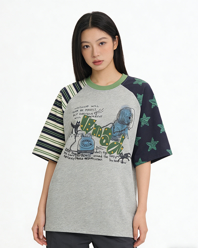 Retro Color-block Short-sleeved T-shirt
