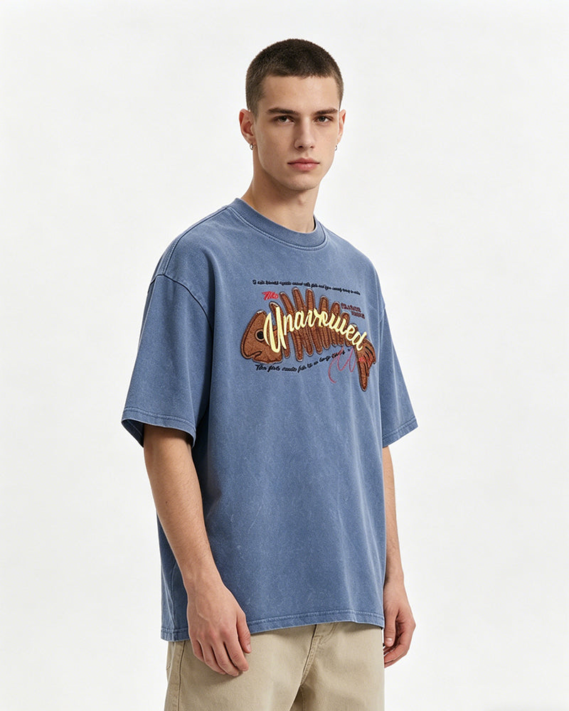 Retro distressed short-sleeved shirt