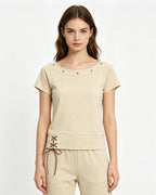 One-shoulder fitted short-sleeved top (women's)