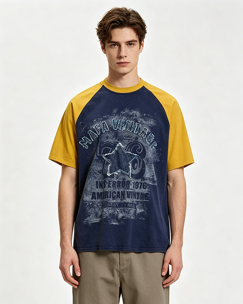 Distressed five-star short-sleeved shirt