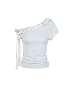 Bow-knot Tie-shoulder Short-sleeve Top
