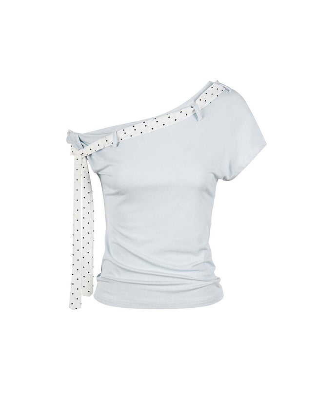 Bow-knot Tie-shoulder Short-sleeve Top Hover Image