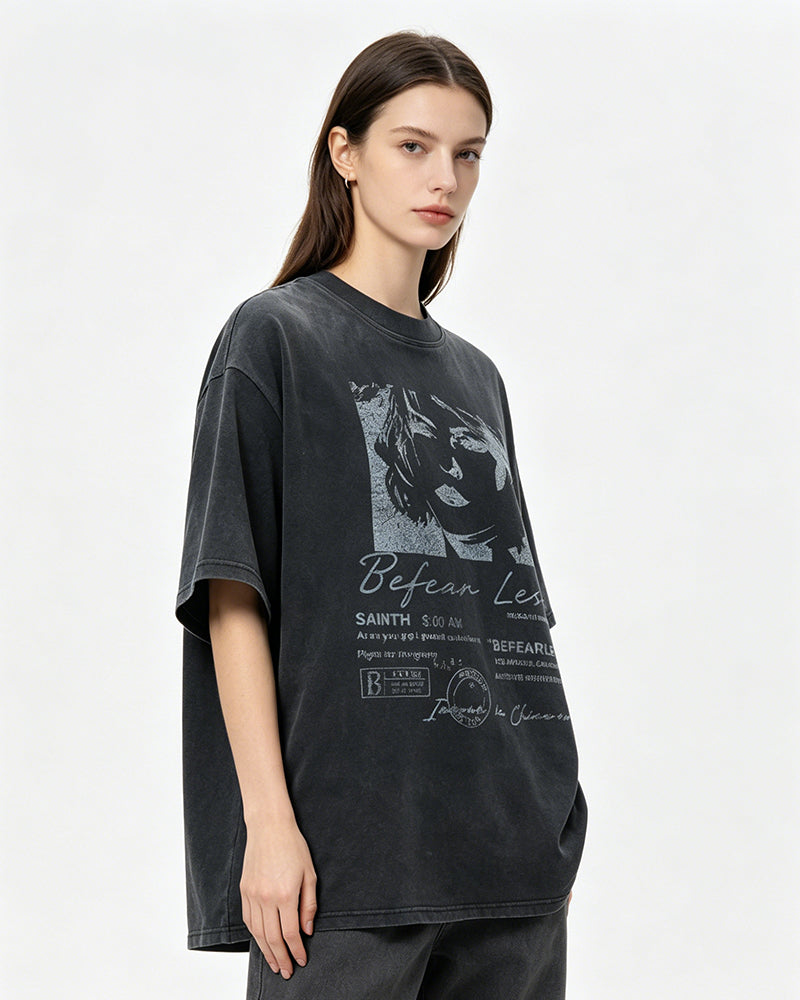 Vintage washed distressed short-sleeved shirt