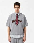 Fake two-piece lapel short sleeves