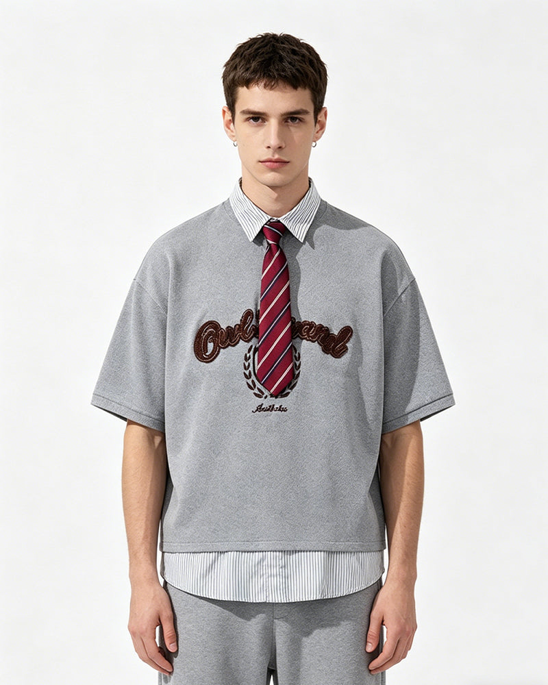 Fake two-piece lapel short sleeves