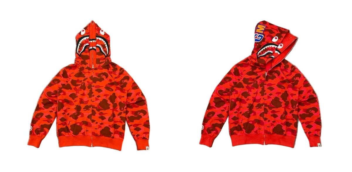 BAPE Shark Camo Full Zip Hoodie Red Camo