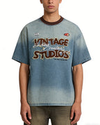 Retro denim short-sleeved shirt