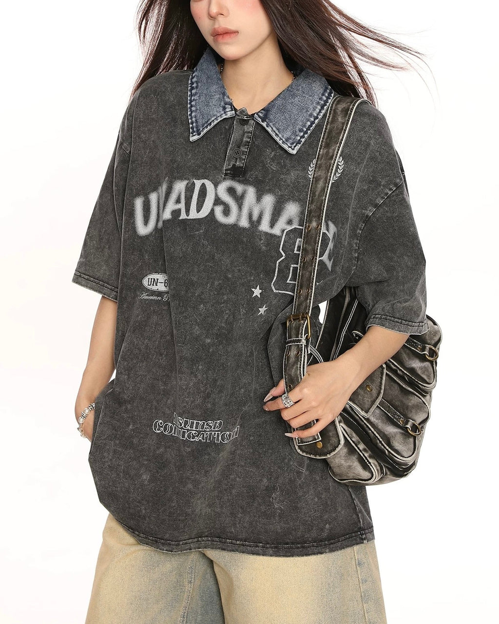 Washed lapel short sleeves