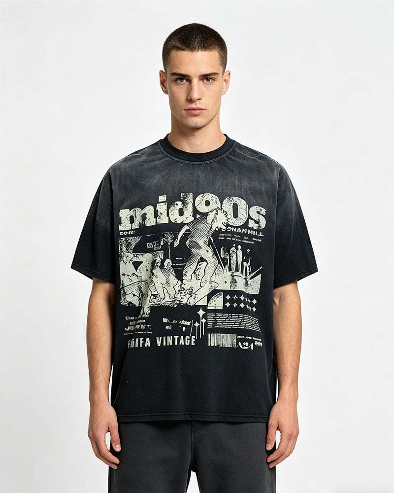 Distressed washed short-sleeved shirt