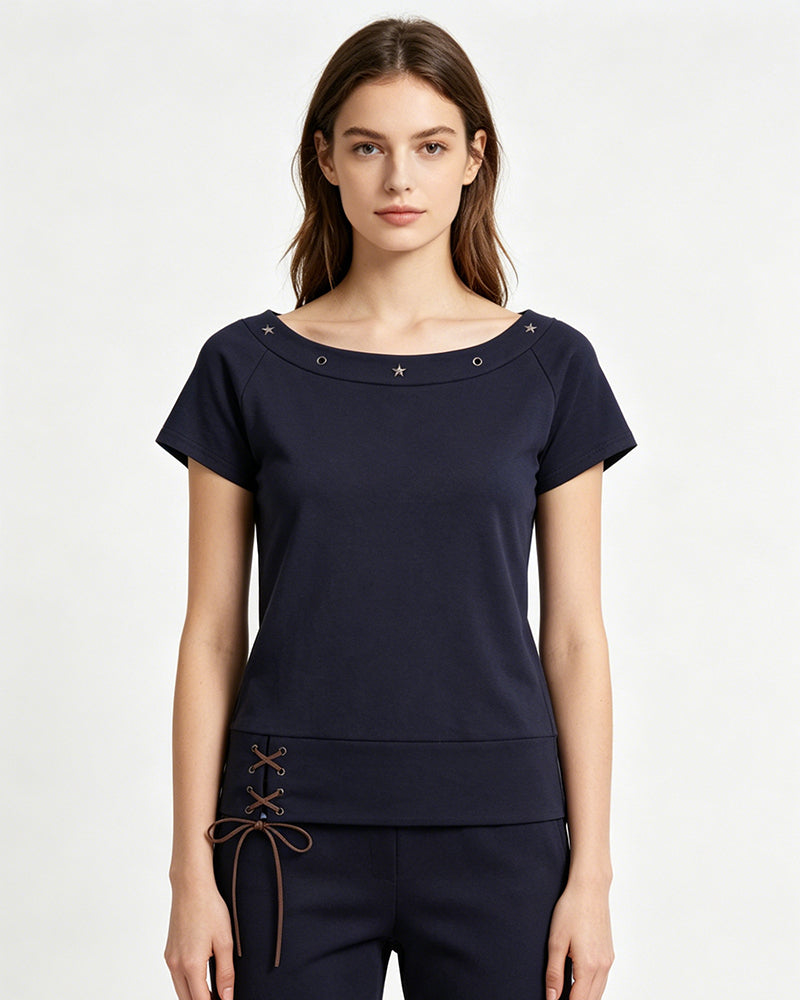 One-shoulder fitted short-sleeved top (women's)