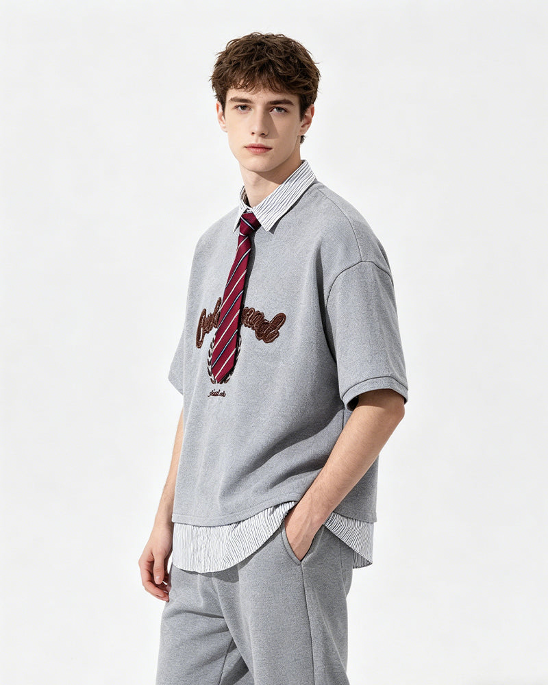 Fake two-piece lapel short sleeves