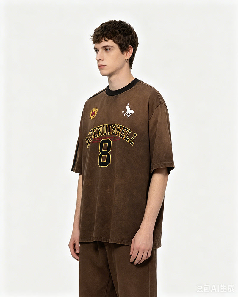 Washed distressed short-sleeved shirt
