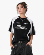 Retro stitching contrast color loose short sleeves
