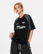 Retro stitching contrast color loose short sleeves