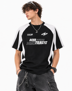 Retro stitching contrast color loose short sleeves