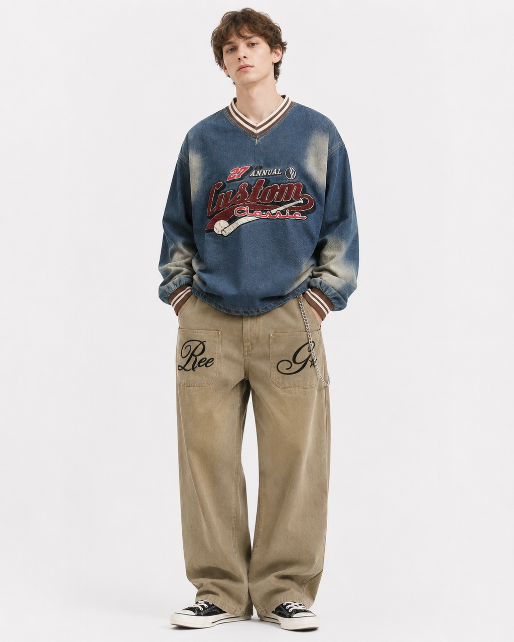 Washed denim casual long-sleeved shirt