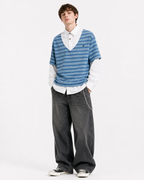 Faux two-piece polo shirt with spliced long sleeves