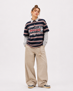 Color-blocked striped faux two-piece long-sleeved top