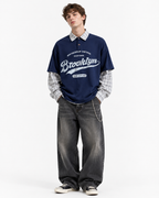 Faux two-piece loose casual long-sleeved