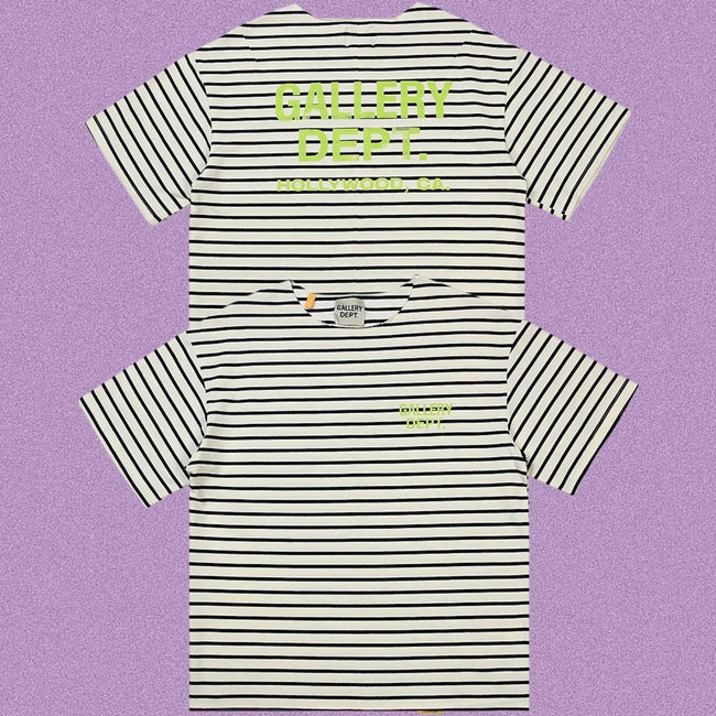 Gallery Dept. Striped Hollywood Logo Short Sleeve T-Shirt - Grey/White Hover Image