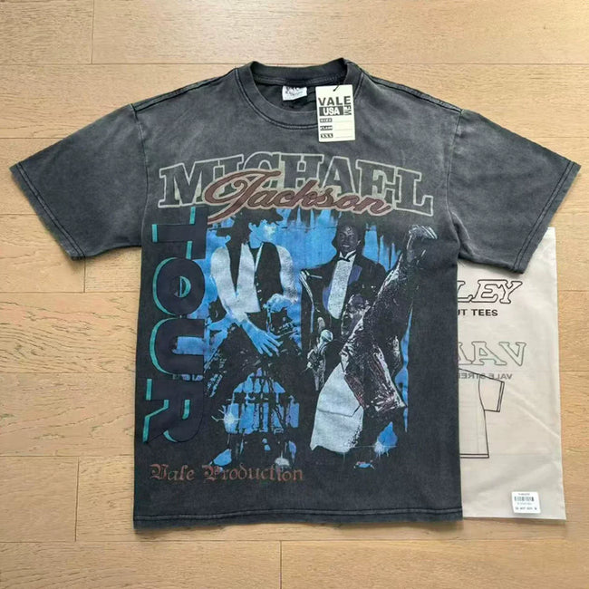 VALEFOREVER Black Washed Michael Jackson Tour Vintage Graphic T-Shirt Hover Image
