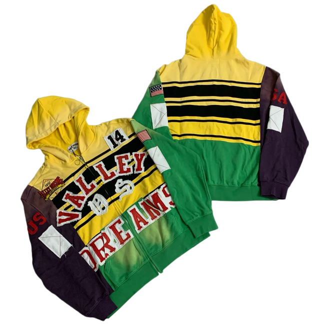 Valley Dreams Racing Color‑Block Zip‑Up Hoodie, Unisex Vintage Streetwear Jacket Hover Image