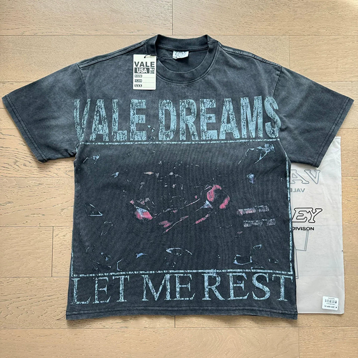 VALEFOREVER Black Washed Vale Dreams Let Me Rest Retro Graphic T-Shirt
