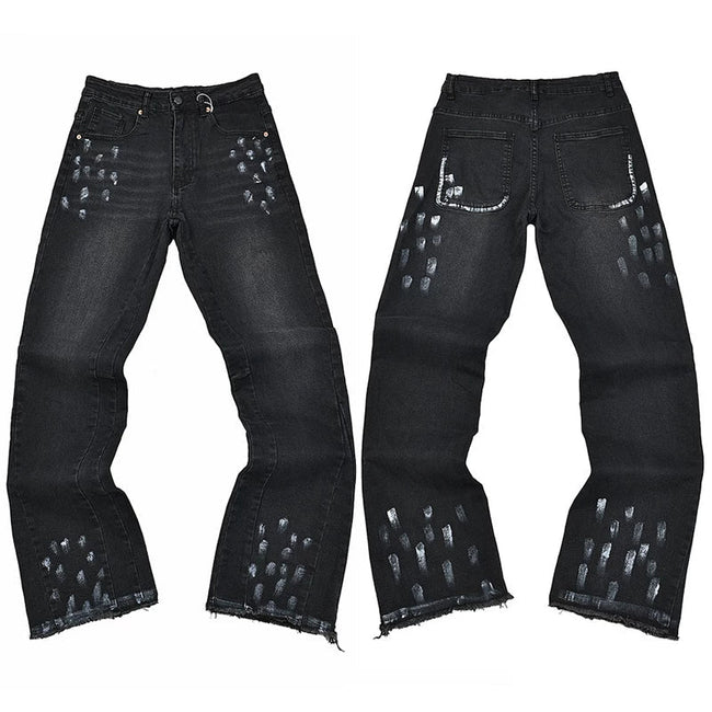 Gallery Dept. Cross Print Distressed Washed Black Denim Jeans Hover Image