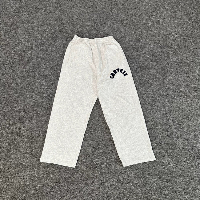 White Minimalist Straight-Leg Sweatpants | Casual Streetwear Pants with Logo Detail Hover Image